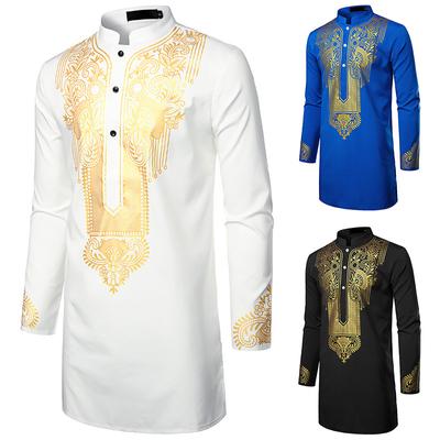 Men Printed Bronzing Shirt Printed Totem Long Shirt African Style Shirt