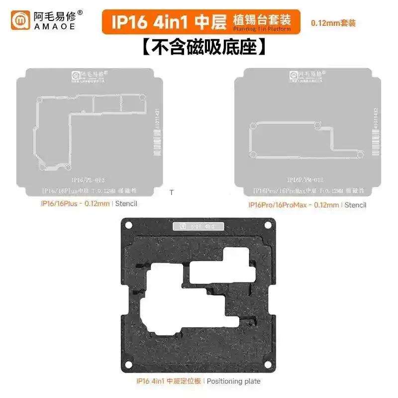 AMAOE IP X-17 28 IN 1 Middle Layer Reballing Stencil Platform for iPhone X XR 11 12 13 14 15 16 17 Pro Max Mini Plus Tools Kit
