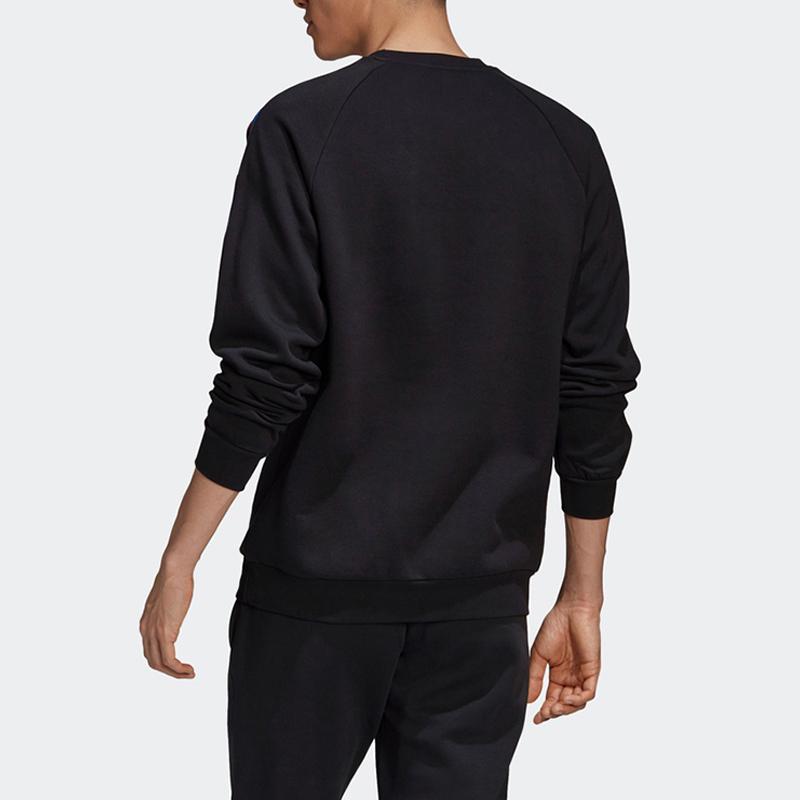 Adidas Originals Trefoil Logo Print Stripe Crew Neck Sweater Men Sweater Black GE0804