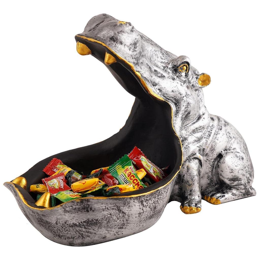 Angry Big Mouth Hippopotamus Showpiece for Home Decor | Silver Hippo Decorative Item