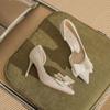 83318 [sheepskin] side empty high heels women's thin heels 2025 spring new pointed temperament bow single shoes