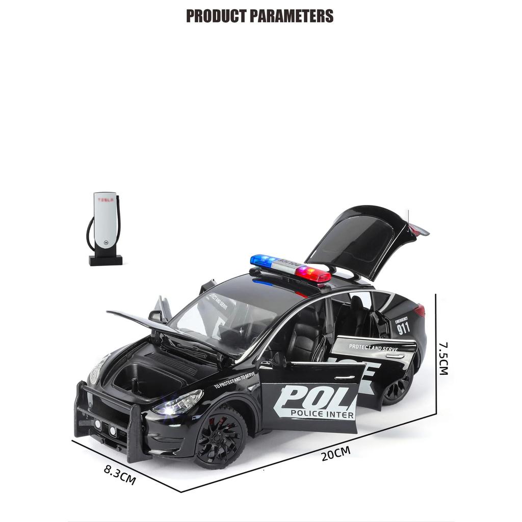 1/24 Tesla Model Y SUV Alloy Police New Energy Car Model Diecast Metal Vehicles Car Model Simulation Sound and Light Children Toy Gift