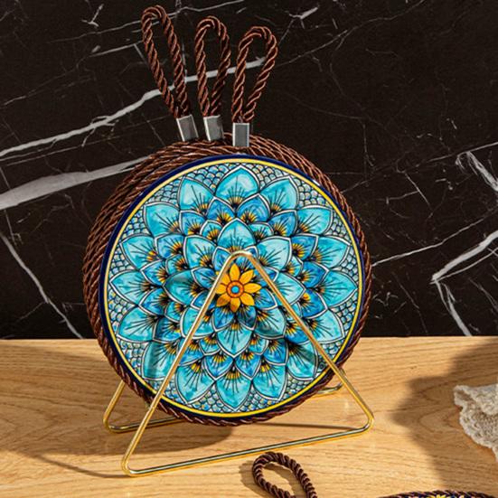 Decorative Heat Mat Vintage Ceramic Trivet, Resistant Pot Holder for Casserole Enamel Elegant Dining Placemat Cookware, Traditional Table Hot Dishes,