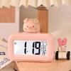 1pc Digital Clock Temperature Display Large Screen Electronic Date And Day Alarm Piggy Shape Desktop Clock