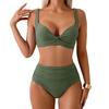 2Pcs/Set Women Bikini Set Knotted Design Chest Pad No Steel Support Bra High Waist