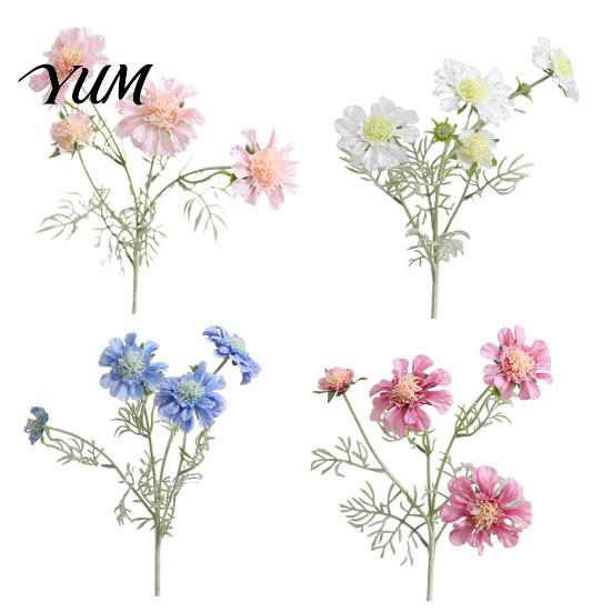 Long Stem Faux Flowers for Photography Artificial Scabious with Bendable Stems, Realistic Silk Chrysanthemums Wedding Flower Table Vase Centerpiece