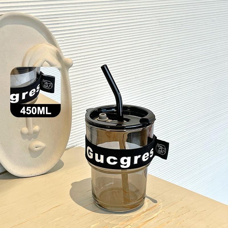 

Кружка для кофе 450 мл Простая термостойкая стеклянная чашка с крышкой и соломинкой Прозрачная чашка для чая Чашки для сока и молока Кружка для завтрака