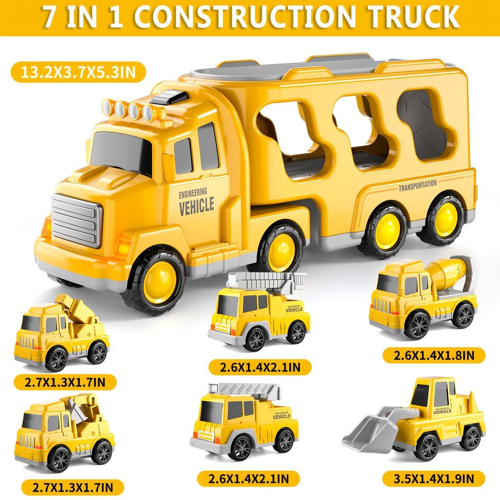 5-in-1 Fire Trucks Toddler Fire Engine Toys For Boys Girls Carrier Truck Transport Cars Christmas Birthday Best Present