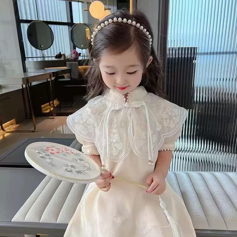 Girls Summer Short Sleeve Hanfu Dress Comfortable Traditional Outfit