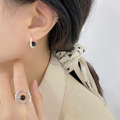 Black Agate C-shaped Earrings Ins Style Personalized Fashionable and Cold Style Earrings