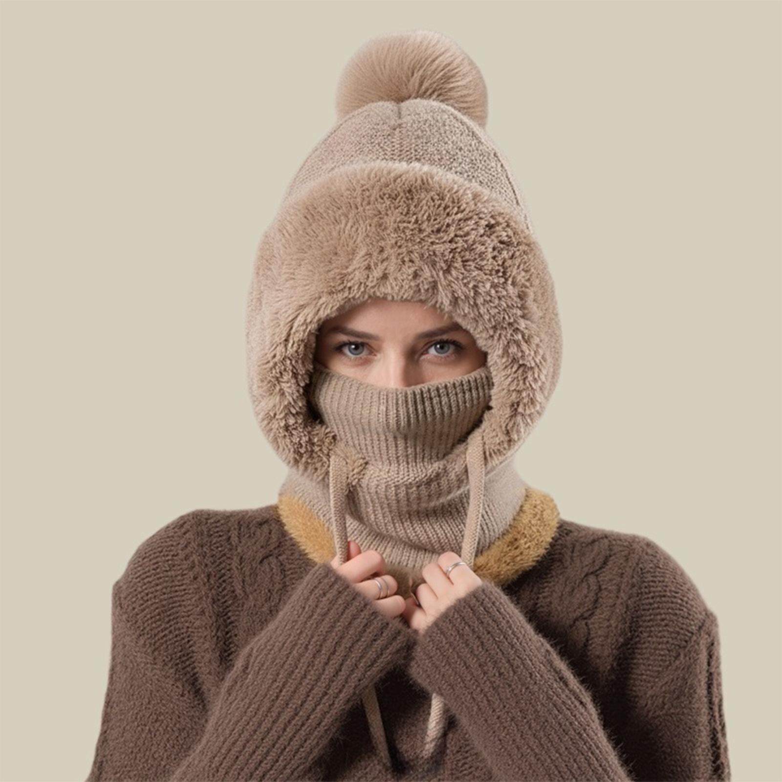 

Women Knitted Winter Hat Warm Pullover Hat Outdoor Unisex Hat Neck Warmer For Outdoor Activity One Size хакі