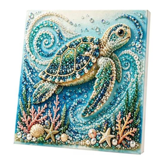 Easy Faux Pearl Crafting Project Ocean Painting Kit, Marine Life 3D Art DIY Beginner Friendly Kit Sea Turtle Fish Picture Craft Set for Adults,