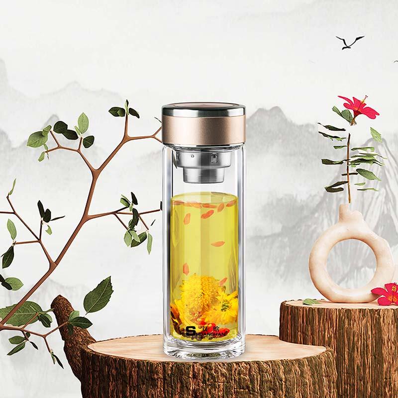 Shuang Han Double Wall Glass Tea Infuser Bottle