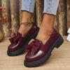 Large size bow women's spring and autumn new platform middle heel lazy retro small leather shoes