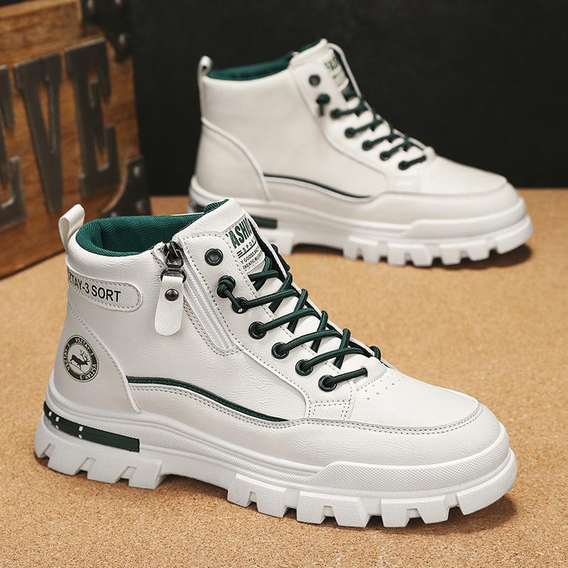 Mode Herr Högklackade Stövlar Mode Casual Läderstövlar Herr Sneakers Snörning Ankelstövlar Motorcykel Plattformsstövel Zapatillas Hombre