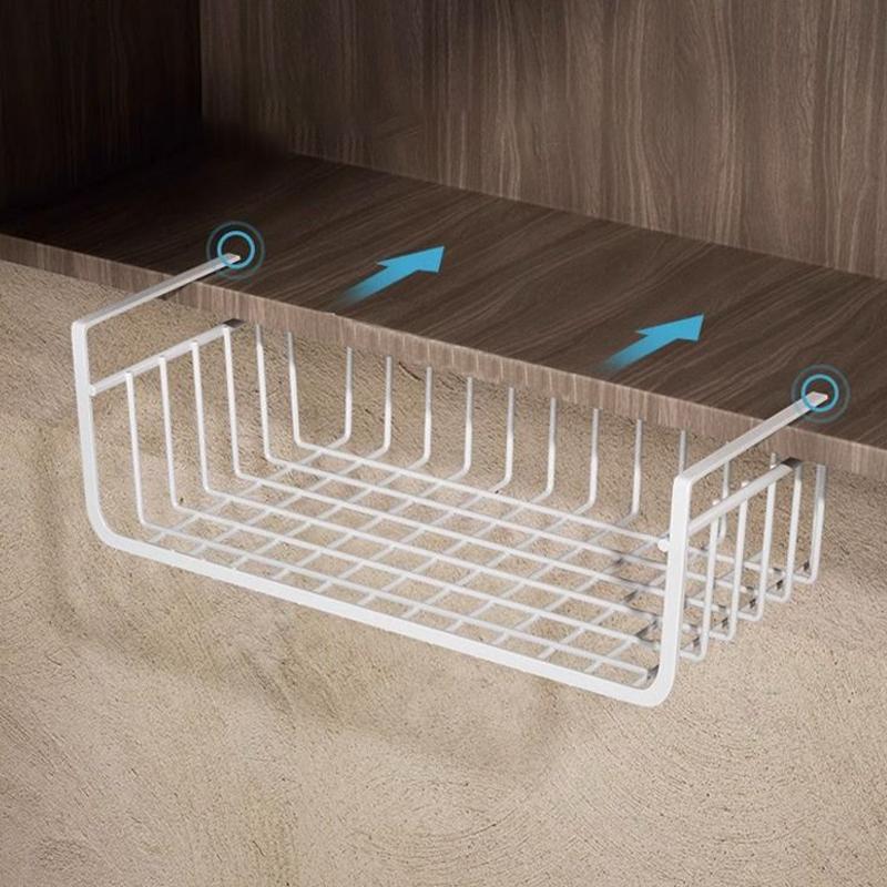 1Pc White/Black Hanging Net Basket Iron Material Large Capacity Hanging Under Cabinet Wall Wardrobe Storage Basket Kitchen Tools