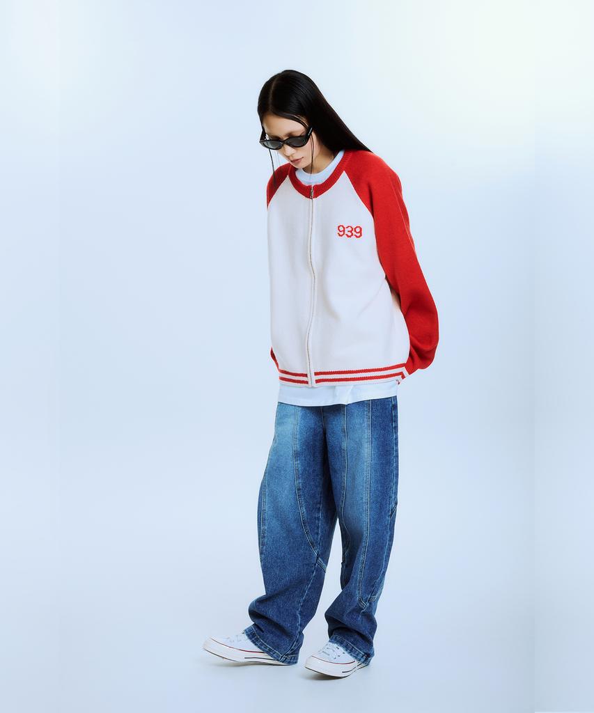 Akaibeuboldeu 939 Raglan Knit Zip-Up (Red)
