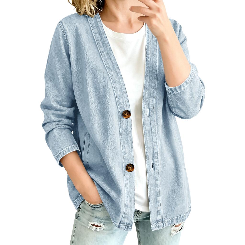 Women’s Casual Denim Cardigan Jacket Long Sleeve Button Front Relaxed Fit Lightweight Outerwear for Everyday Wear