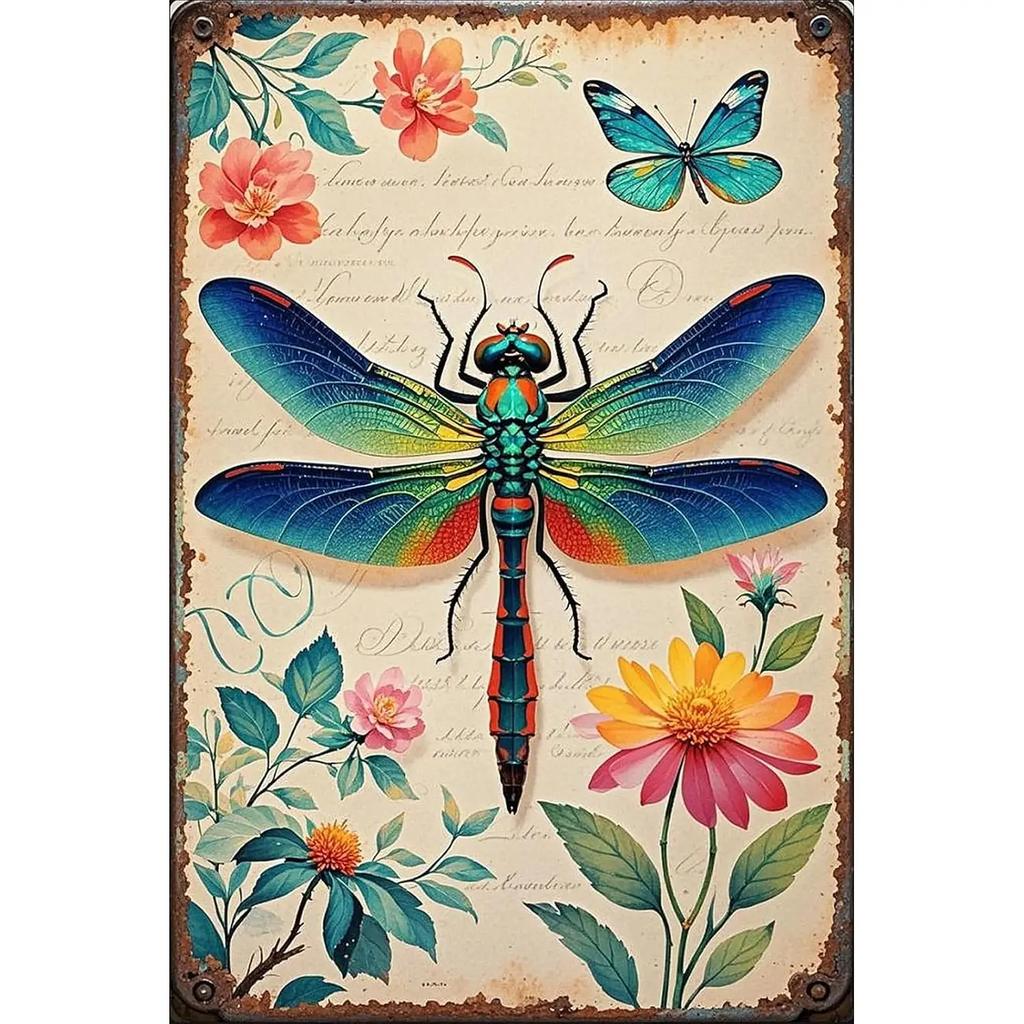 SeeyooLibellenstil3Blechschild Seeyoo Retro Blechschild Libellenstil 3 - Vintage Metallwandkunst, Langlebige Farbechte Haus-/Bar-Dekoration