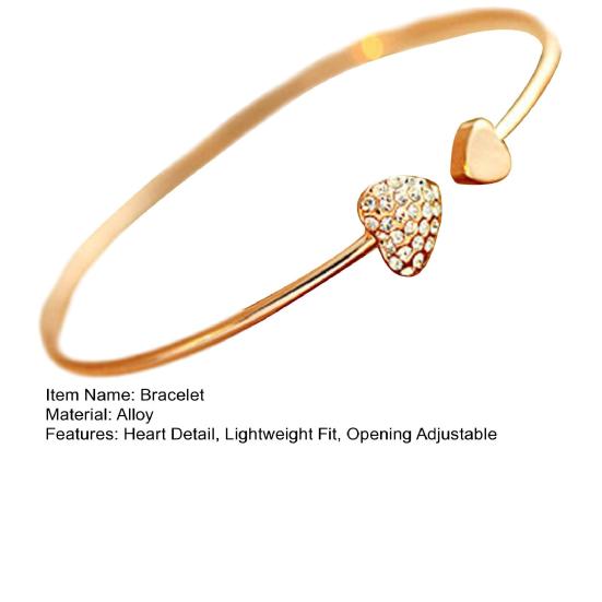 Yousheng Women Bracelet, Opening Adjustable Fit Bracelet, Lightweight Rhinestone Heart Accent Bangle, Slim Wrist Bracelet for Jewelry
