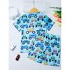 Casual Shorts T-Shirt Set with Vibrant Vehicle Print Design Round Neck Machine Washable Polyester Blend Ideal Spring/Summer