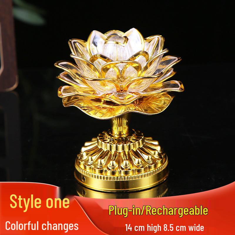 Seven-Color LED Guanyin Lotus Buddha Offering Lamp
