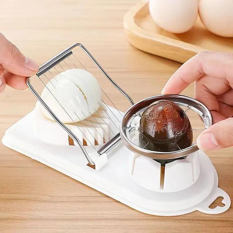 1pc Egg Slicer Stainless Steel Egg Cutter Two-in-one Multi-function Egg Cutter Dual-purpose Preserved Egg Separator  Kitchen