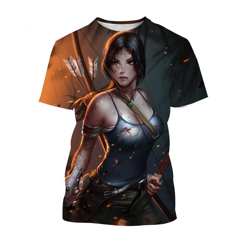 Nové nejprodávanější tričko Tomb Raider s 3D potiskem Tomb Raider Lara Personality Pánské Dámské Cool Street Style Dětské Krátký Rukáv