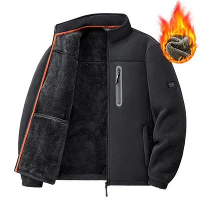 Men's Autumn Outdoor Fleece-Lined Thickened Jacket Solid Color Stand Collar Casual Plus Size Jacket