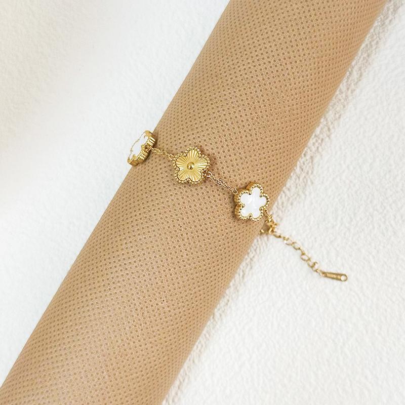 Clover Women's Hand Bracelets Flower Mothers Day Double Sided Stainless Steel Bracelet Charm Fashion Zircon Accessories Gifts