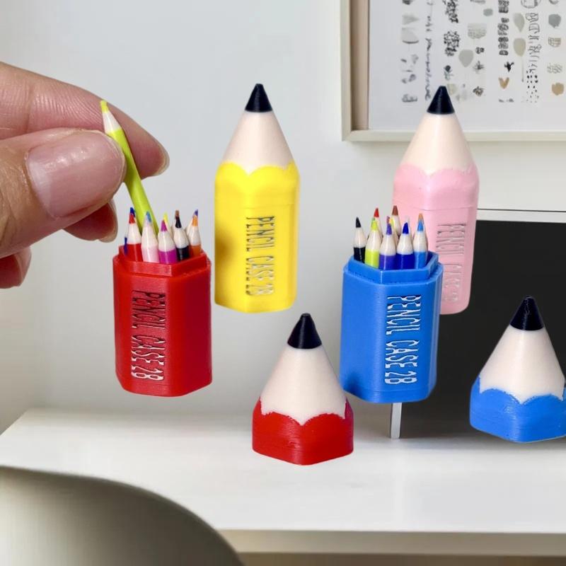 10/12Pcs Kid Pretend Play Toy Dollhouse Miniature Colored Pen Mini Pencil School Supplies Model Doll House Accessories