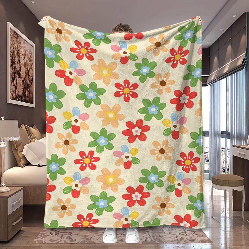 1pc Light Yellow Mixed Tiny Wildflower Pastel Print Flannel Blanket, Soft And Portable, Suitable for Blankets, Bed Covers, Game
