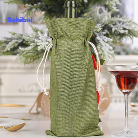 Christmas Wine Bottle Bag with Drawstring Santa Claus Reindeer Snowman Bear Burlap Wine Bottle Gift Bag Cover Christmas Holiday Wine Bottle Decoration