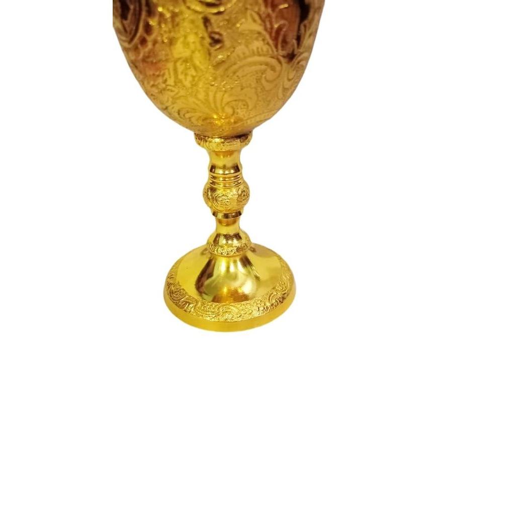 Brass Goblet Embossed Design,Premium Goblet Champagne Flutes Coupes Wine Drinking Glass,Tumbler Cups for Water
