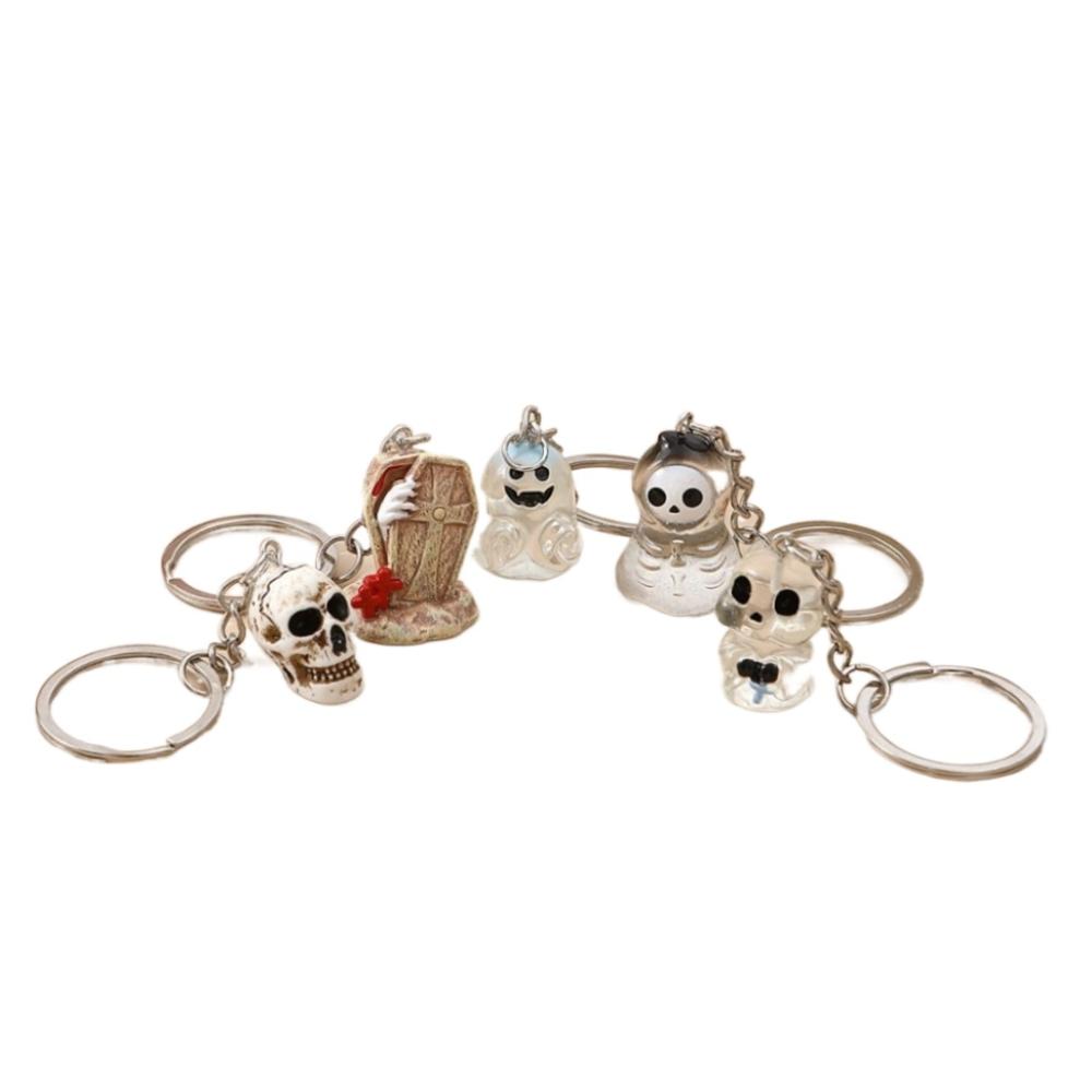 6pcs Mini Skull Car Keyring Resin Craft Skeleton Keychain Halloween Ghost Pendant Unisex