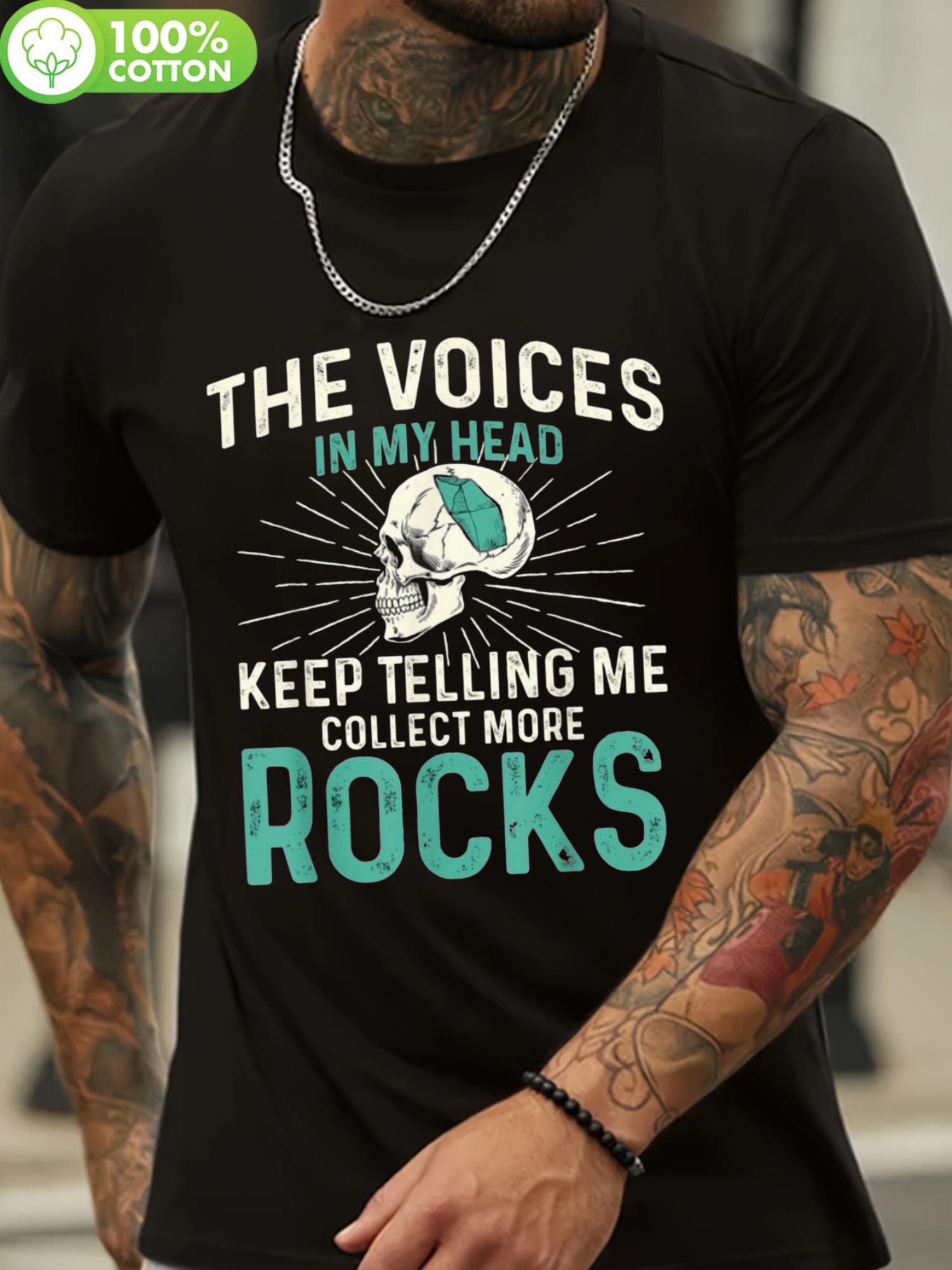 1pc Rock Collector Geology Graphic T-shirt -  The Voices in My Head  Design with Skull & Green Crystals S