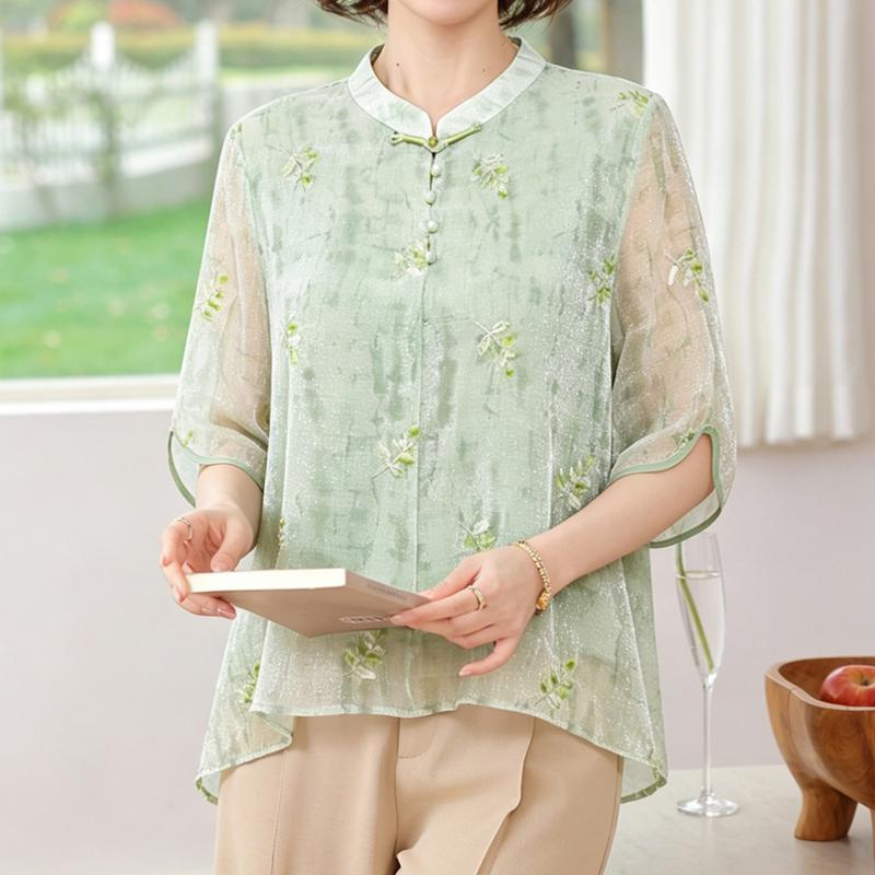 Yuzhaolin Elegantes Sommeroberteil mit Print und Stehkragen