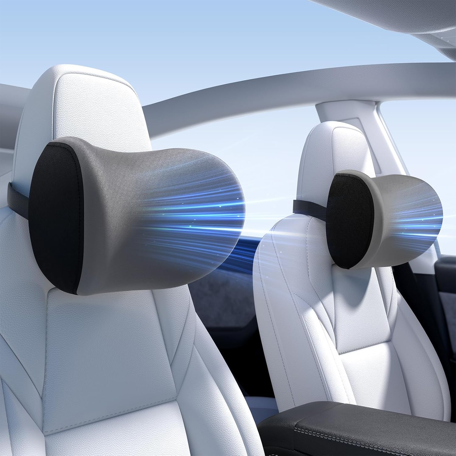 

Wigoo Автомобильная шейная подушка с памятью, дышащая, легкая для шеи, съемная, совместимая со всеми подголовниками без серого цвета, 2 шт., пена, дизайн, регулируемая, серый