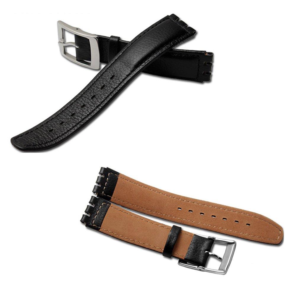 Часы Chocoman Swatch из натуральной кожи, водонепроницаемые, 3 пружинные шпильки и ремешок, ширина браслета 17 мм/19 мм, [Включает шпильки, инструмент для снятия, коробку]