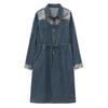 2024 Retro Chinese-Style Denim Shirt Dress for Women - Spring/Autumn A-line