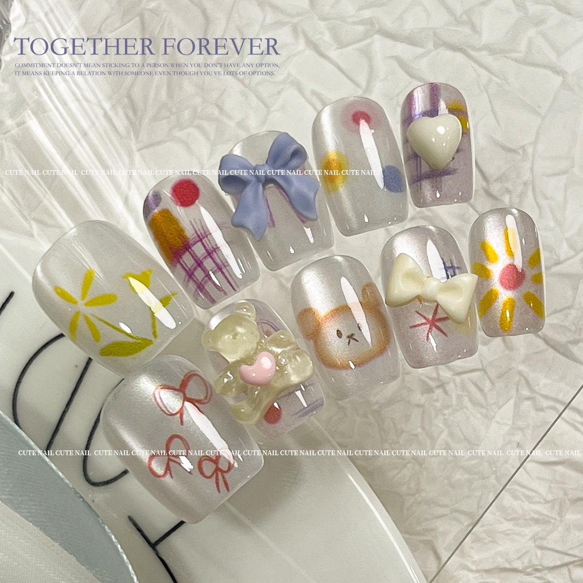 

Cat Eye Nail Art: Cute Childlike Bow Nail Patches, Semi-Handmade and Wearable M