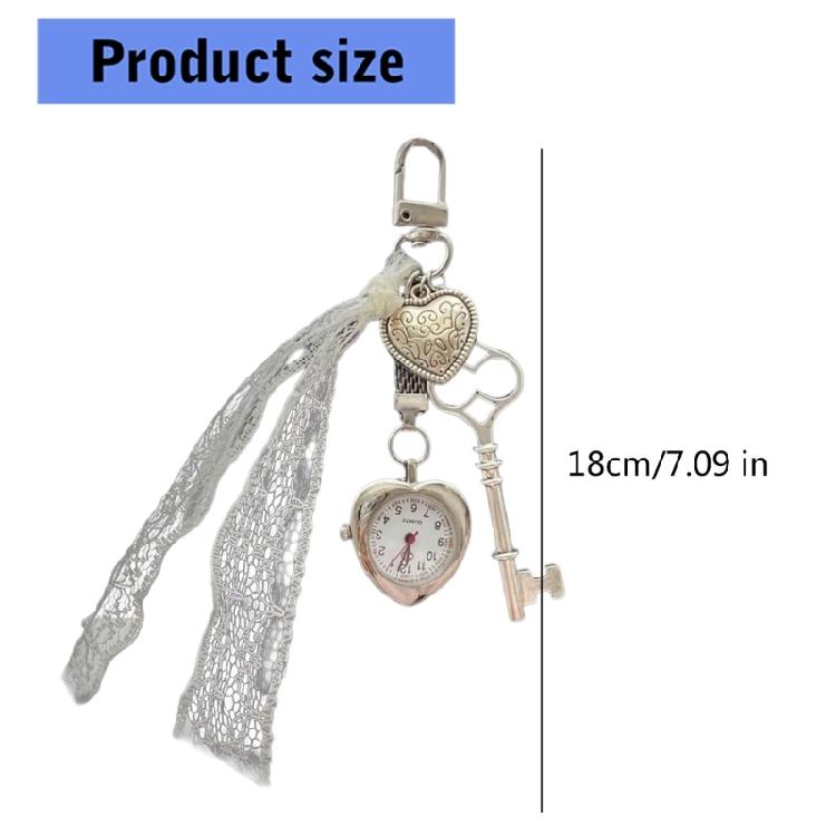 Romance Heart Pocket Watch Charm Keychain Portable Sturdy Alloy Gift for Her