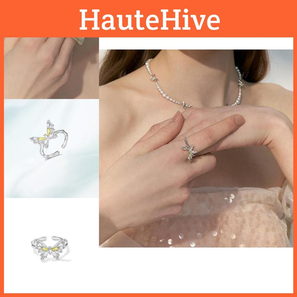 Stylish Copper Butterfly Ring With Dazzling Zircon Stones For Unique Fashion Statement