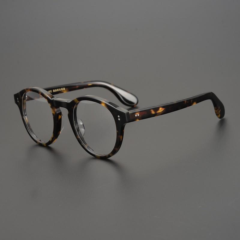 Mens Womens Round Black Thick Full Rim Eyeglass Frame Handmade Acetate Blue Light Blocking Myopia