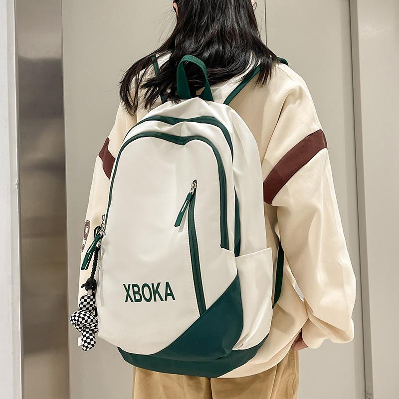 School bag female student backpack large capacity casual fashion versatile college style contrasting color backpack ins Mori double back белый