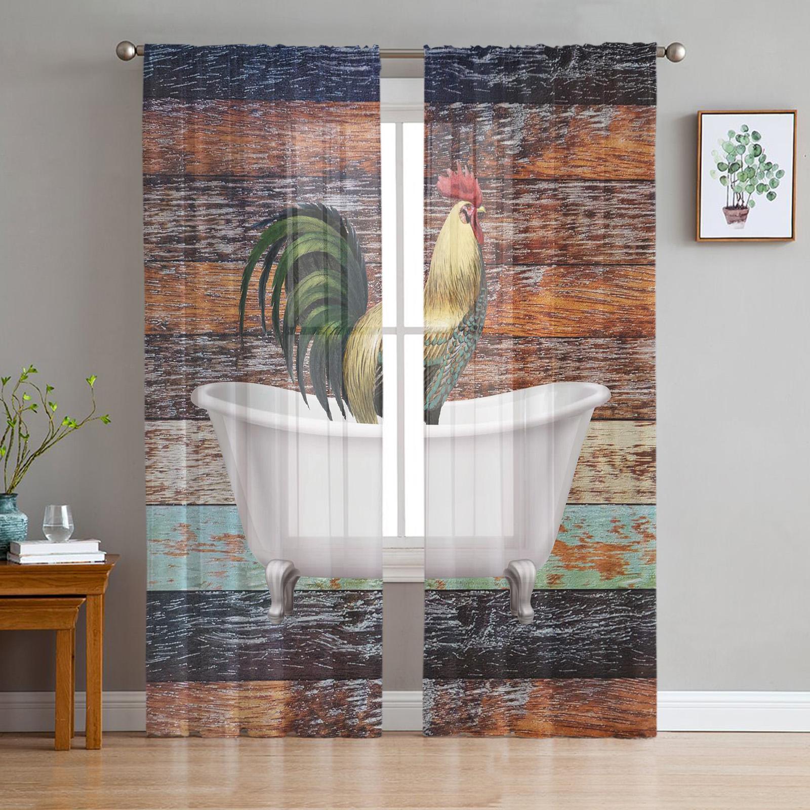 

Роскошные тюлевые шторы с рисунком петуха в виде фермы для гостиной, кухни, шифоновые шторы, молодежная прозрачная напольная занавеска для спальни 135W x 114H(cm)