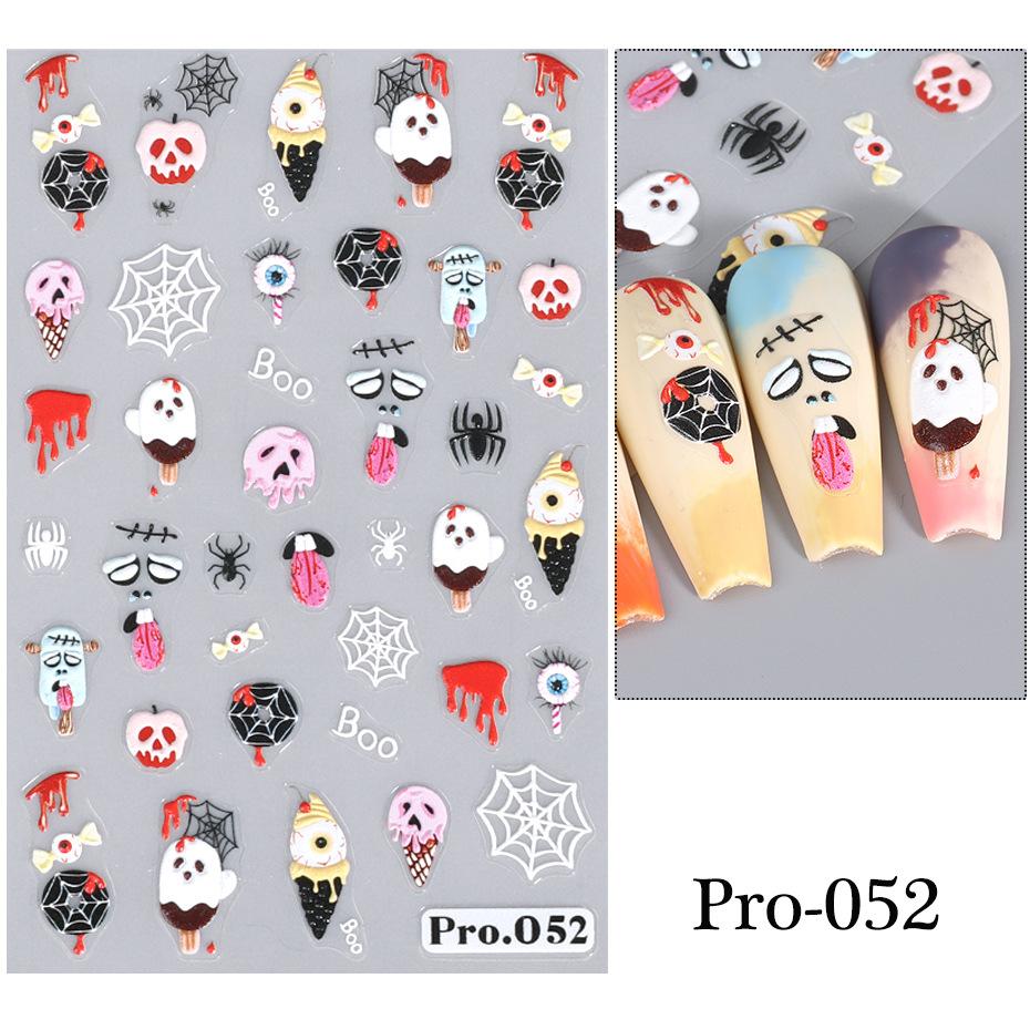 

3D наклейки для дизайна ногтей на Хэллоуин с тиснением тыквы, розы, призрака, черепа, наклейки для ногтей, паутина, дизайн, клейкие ползунки, наклейки для маникюра PRO-052