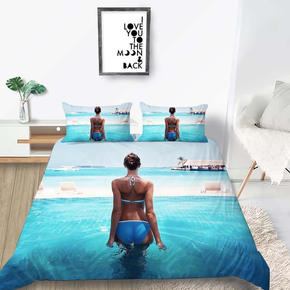 2023 Nowy styl Zestaw poszwy na kołdrę Rozmiar Queen King Nadruk Bikini Vintage Komplet pościeli z poszewką na poduszkę Luksusowe tekstylia domowe