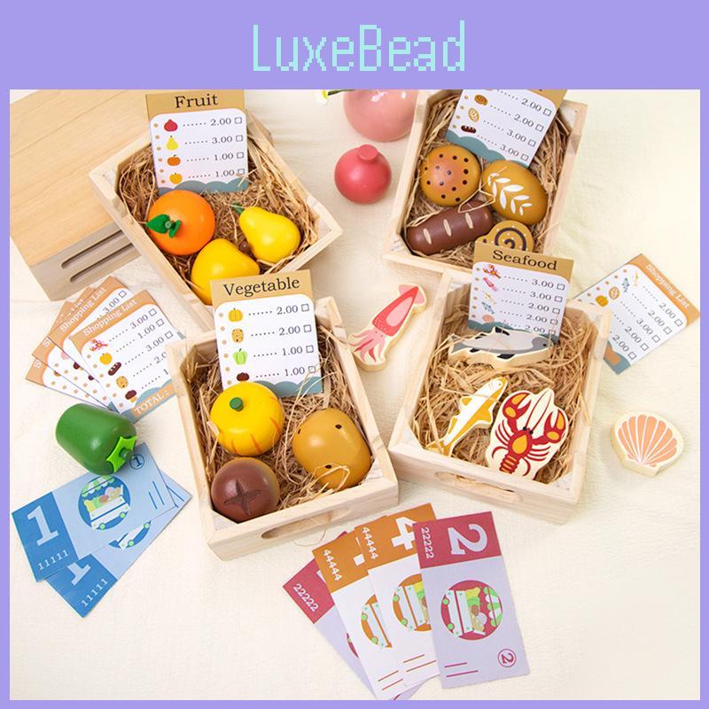 Wooden Simulation Boxed Fruit Bread Sea Food Vegetables Children Set Toys