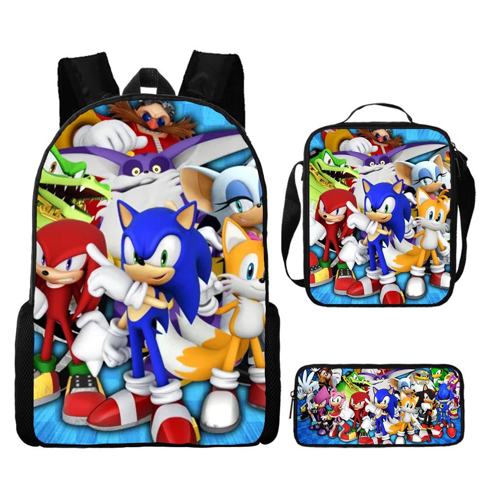 Backpack Sonic Elementary School Bag Lunch Bag Pencil Case Three-Piece Set